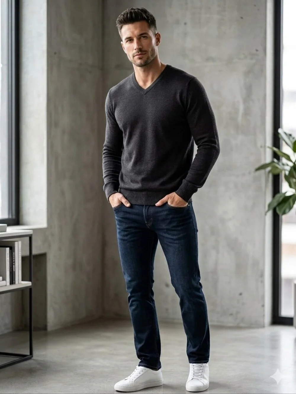 Banana Republic Men's Silk Cashmere Blend V-Neck Sweater Charcoal Gray L